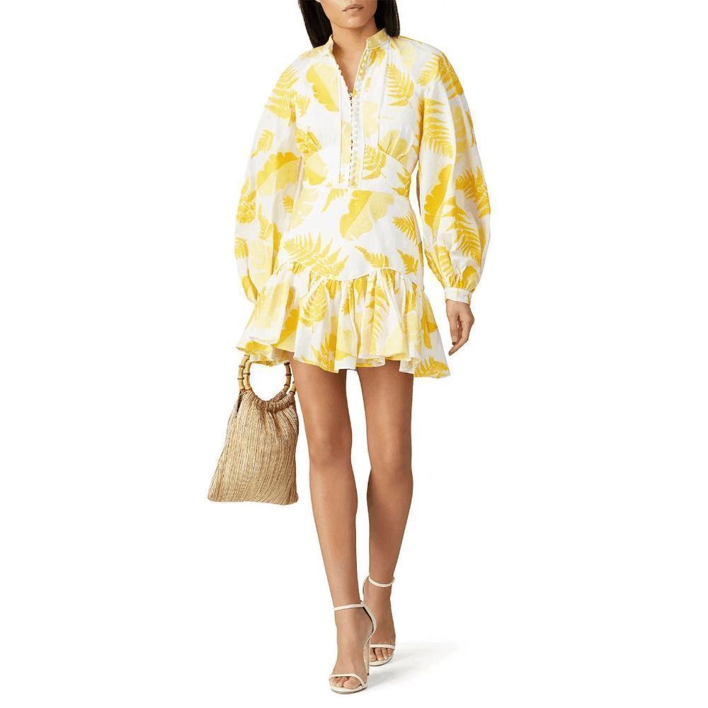 Acler Leaves Print Bastia Mini Getaway Vacation Embroidered Cotton Dress Size 4
